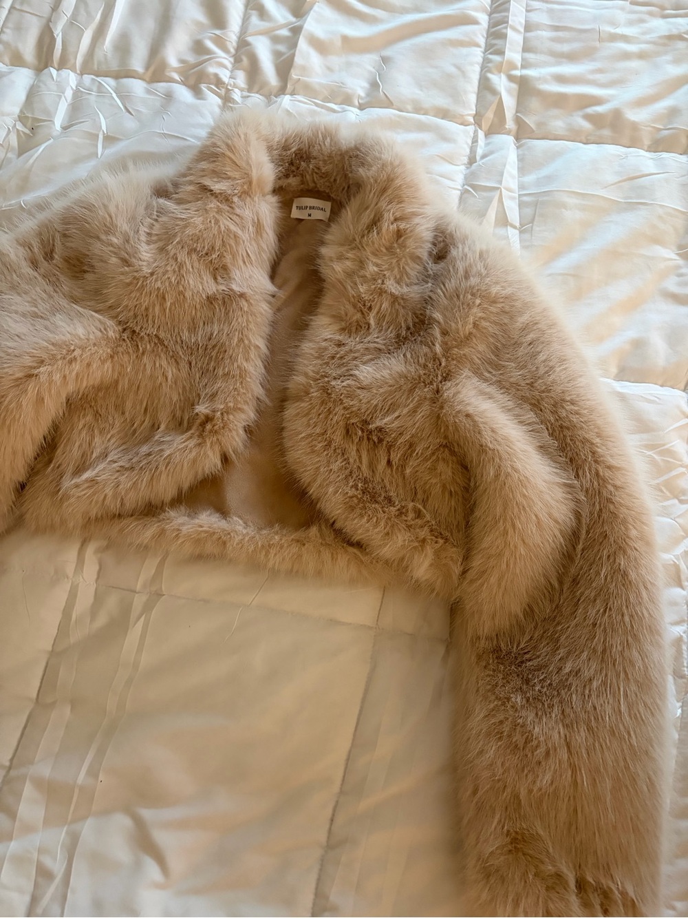 Faux Fur Cropped Jacket in Light Tan